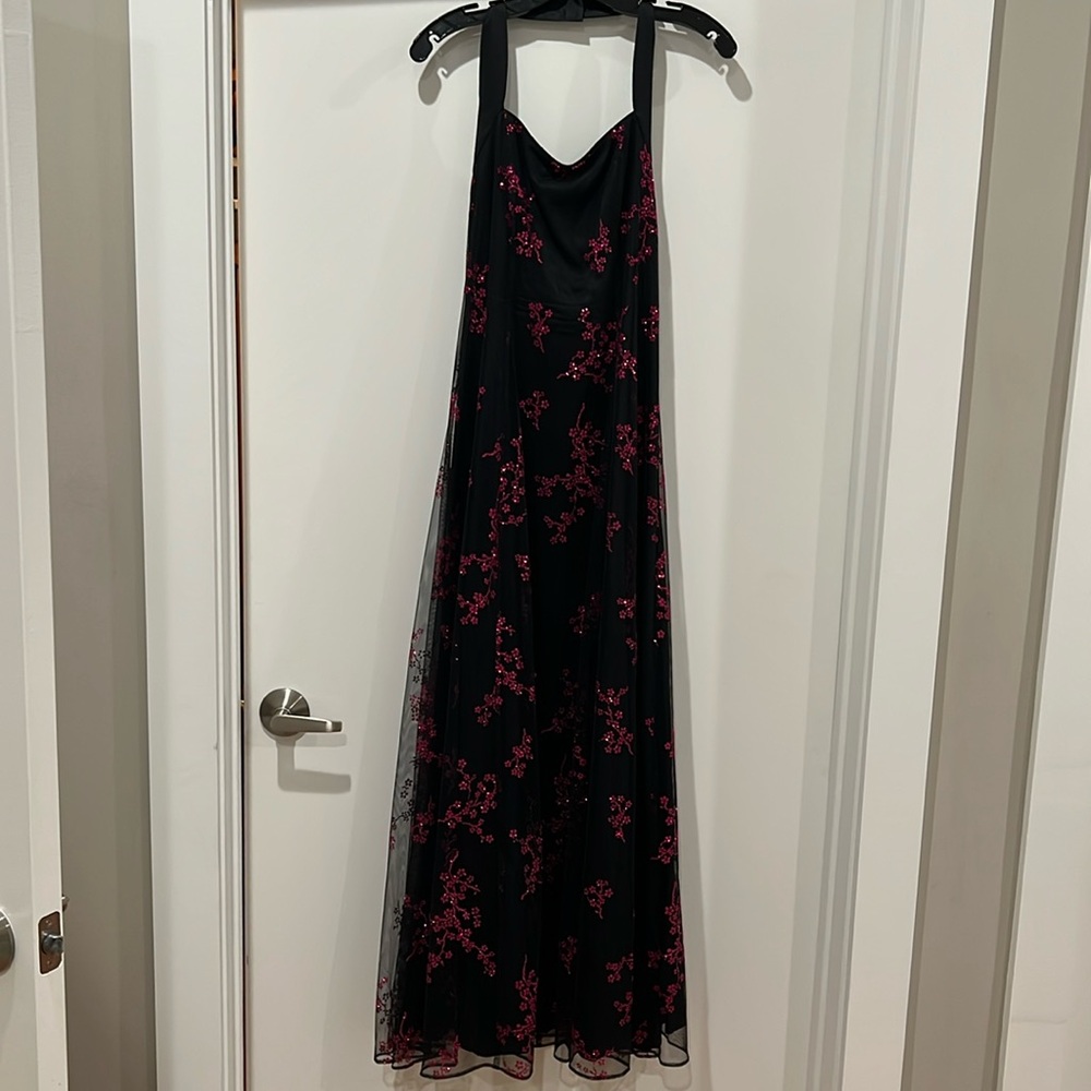 Zum Zum by Niki Livas Black Pink Floral Formal Maxi Dress 8/10